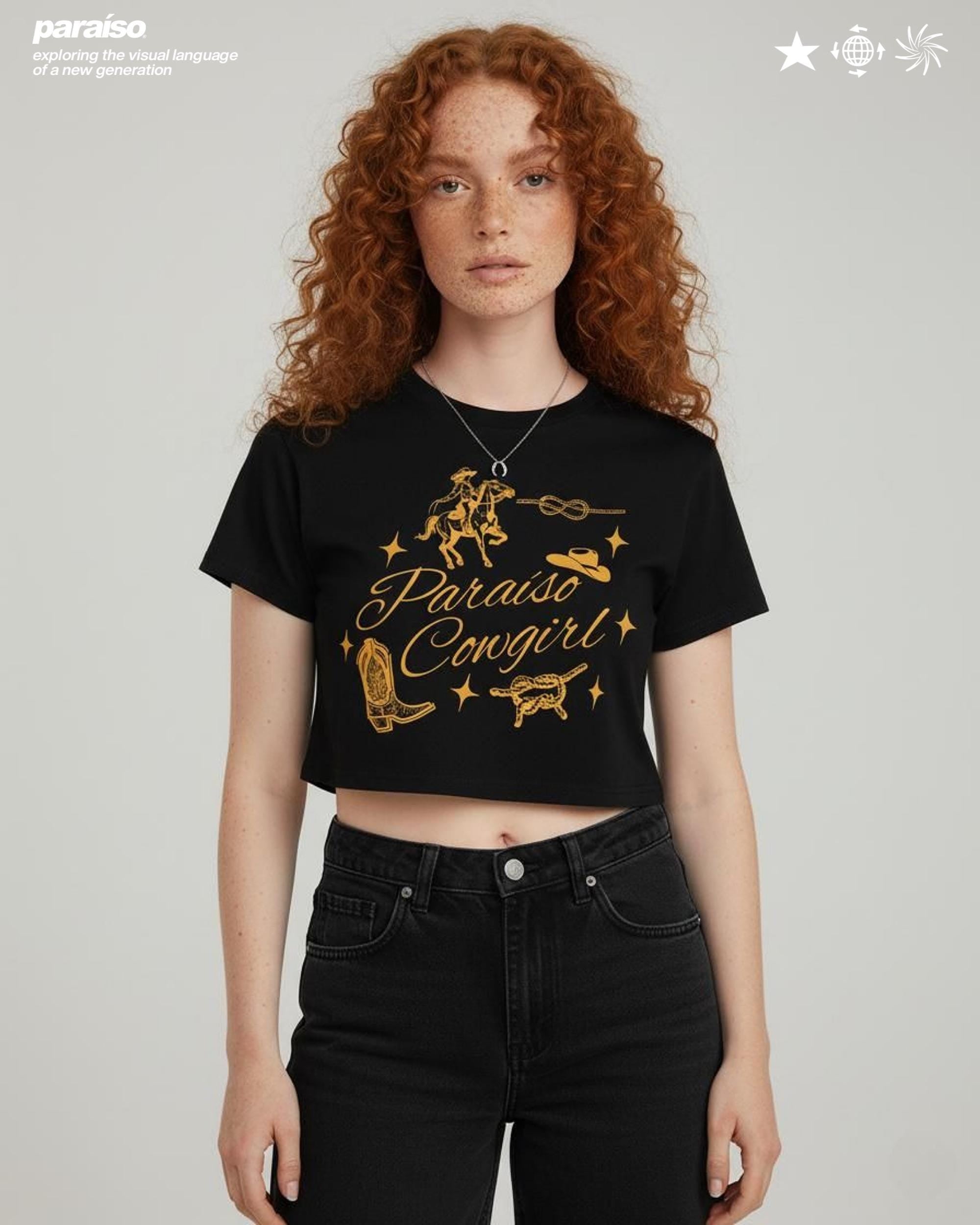 Paraiso Cowgirl Crop Top – Western Rodeo Aesthetic Graphic Tee, Cute Country Girl Shirt, Y2K Cowgirl Top, Vintage Wild Horse Riding T-Shirt
