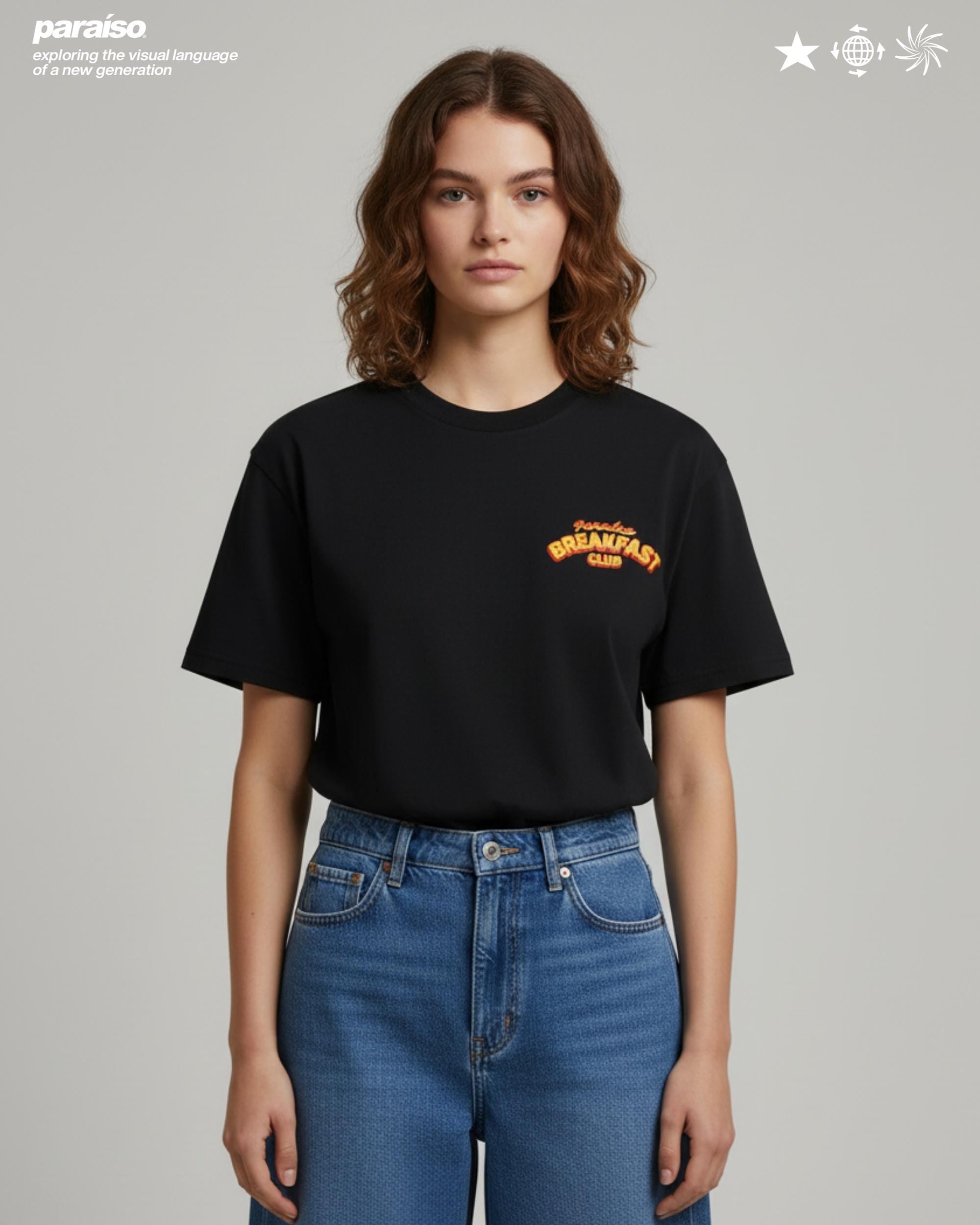 Paraíso Breakfast Club T-Shirt, Retro Graphic Streetwear Style and Oversized, Vintage Food Print Shirt, Animated Foodie Black Premium Tee, Eggs, Sausage, Coffee, Espresso, Cherrys, Brunch Style Black Heavyweight Tee