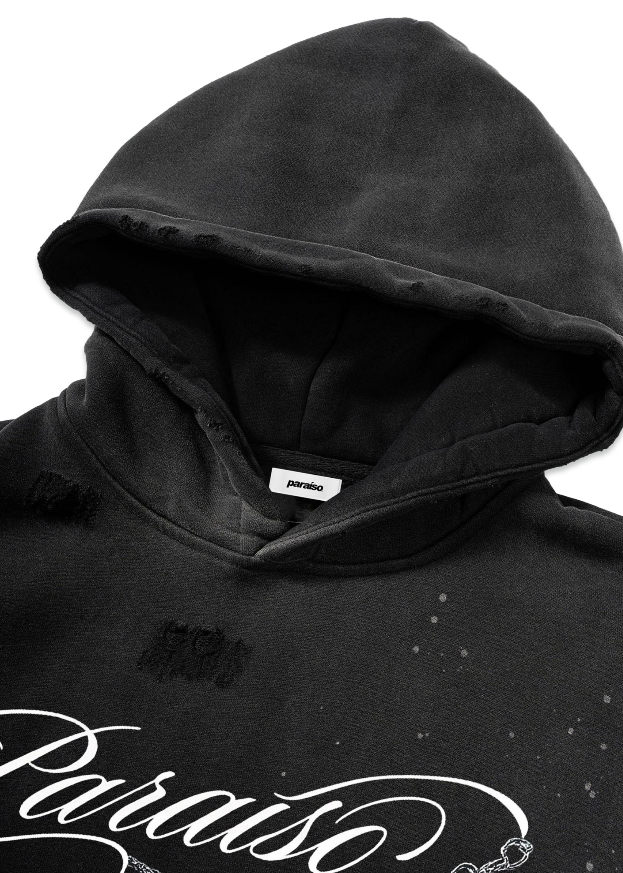 SILVER PENDANT DISTRESSED HOODIE