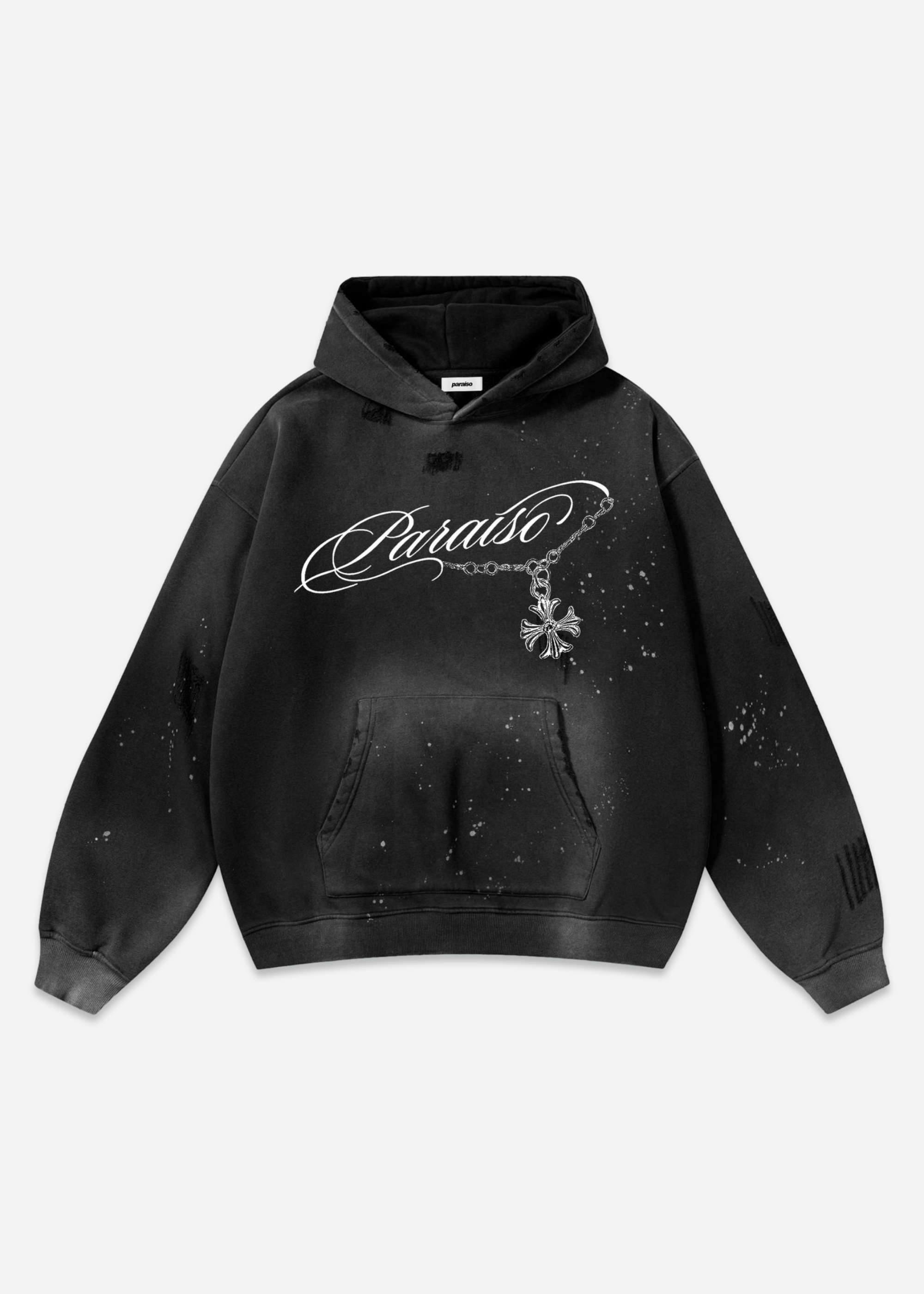 SILVER PENDANT DISTRESSED HOODIE