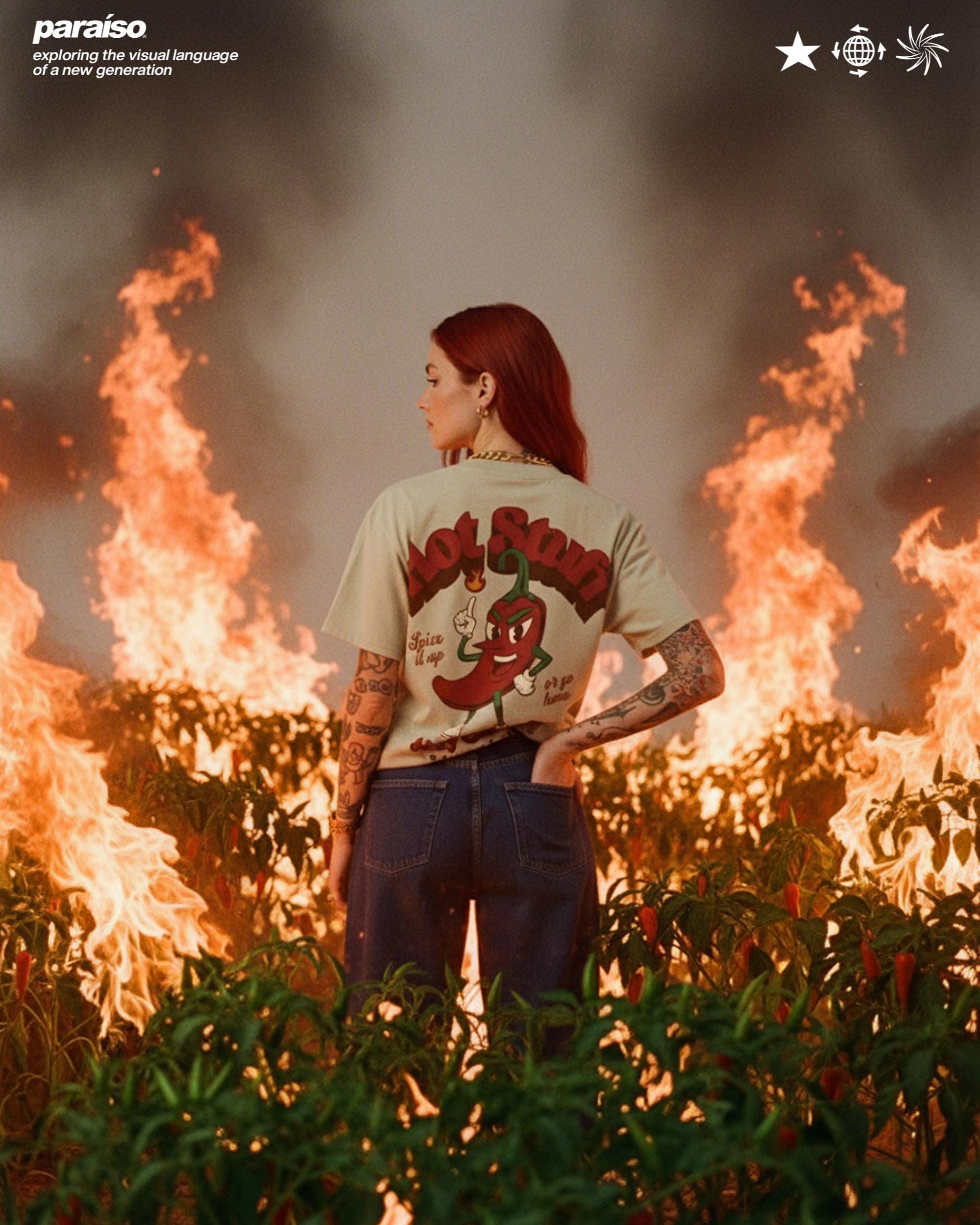 Hot Stuff Graphic T-Shirt - Funny Chili Pepper Cartoon Tee | Streetwear Oversized Shirt for Men | Spicy Retro Premium Vintage Style Top