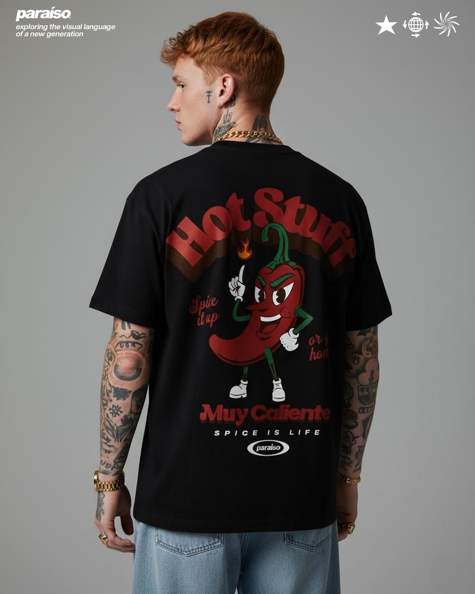 Hot Stuff Graphic T-Shirt - Funny Chili Pepper Cartoon Tee Streetwear Oversized Shirt for Men Spicy Retro Premium Vintage Style Top